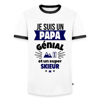 Papa génial & skieur – idée fête des pères - T-shirt contrasté Homme - blanc/noir - Devant - AI Model Female 172 light (172cm) & AI Model Male 178 dark (178cm)