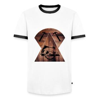 Carpenter, carpenter, carpenter, carpenter, craftsman, wood - Men's Ringer Shirt - white/black - Front - AI Model Female 172 light (172cm) & AI Model Male 178 dark (178cm)