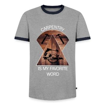 Carpenter, carpenter, carpenter, carpenter, craftsman, wood - Men's Ringer Shirt - grey/navy  - Front - AI Model Female 172 light (172cm) & AI Model Male 178 light (178cm)