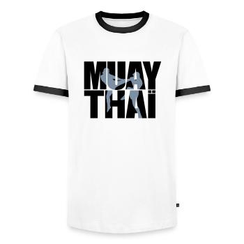 Muay thai logo full Boxe thailandaise - T-shirt contrasté Homme - blanc/noir - Devant - AI Model Female 172 light (172cm) & AI Model Male 178 dark (178cm)
