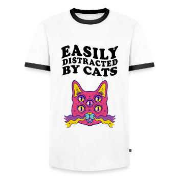 Easily Distracted By Cats Katze Katzen Cat - Men's Ringer Shirt - white/black - Front - AI Model Female 172 light (172cm) & AI Model Male 178 dark (178cm)