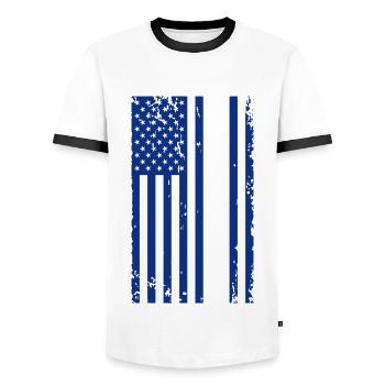 Police USA Flagge - Männer Kontrast-T-Shirt - Weiß/Schwarz - Vorne - AI Model Female 172 light (172cm) & AI Model Male 178 dark (178cm)