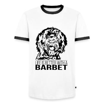 La vie de BARBET est meilleure chienne en disant chien Wilsigns - T-shirt contrasté Homme - blanc/noir - Devant - AI Model Female 172 light (172cm) & AI Model Male 178 dark (178cm)