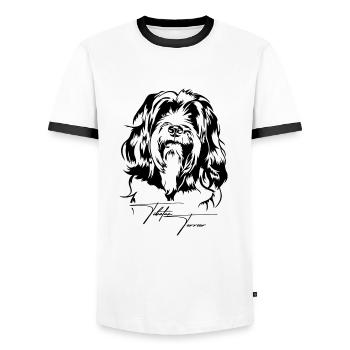 Tibetan Terrier Portrait Dog Portrait Wilsigns - Men's Ringer Shirt - white/black - Front - AI Model Female 172 light (172cm) & AI Model Male 178 dark (178cm)