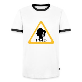 pms warning - Men's Ringer Shirt - white/black - Front - AI Model Female 172 light (172cm) & AI Model Male 178 dark (178cm)