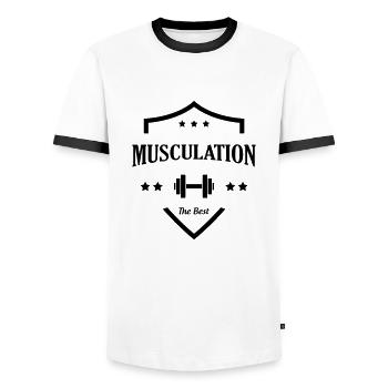 Musculation Fitness Force Sport Muscles Vintage - Men's Ringer Shirt - white/black - Front - AI Model Female 172 light (172cm) & AI Model Male 178 dark (178cm)
