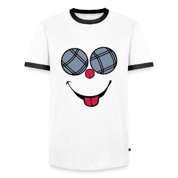 petanque boule smiley sourire langue2 - T-shirt contrasté Homme - blanc/noir - Devant - AI Model Female 172 light (172cm) & AI Model Male 178 dark (178cm)