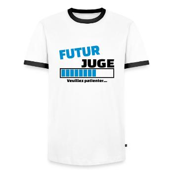 futur juge - T-shirt contrasté Homme - blanc/noir - Devant - AI Model Female 172 light (172cm) & AI Model Male 178 dark (178cm)