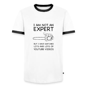 Chainsaw expert - Men's Ringer Shirt - white/black - Front - AI Model Female 172 light (172cm) & AI Model Male 178 dark (178cm)