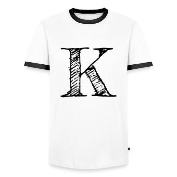 K - Men's Ringer Shirt - white/black - Front - AI Model Female 172 light (172cm) & AI Model Male 178 dark (178cm)