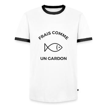 Frais comme un gardon - T-shirt contrasté Homme - blanc/noir - Devant - AI Model Female 172 light (172cm) & AI Model Male 178 dark (178cm)