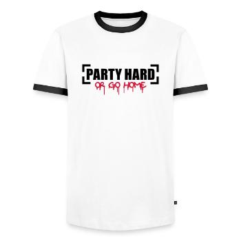 Party Hard Or Go Home - Men's Ringer Shirt - white/black - Front - AI Model Female 172 light (172cm) & AI Model Male 178 dark (178cm)