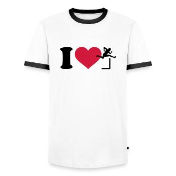 I love Course de haies - T-shirt contrasté Homme - blanc/noir - Devant - AI Model Female 172 light (172cm) & AI Model Male 178 dark (178cm)