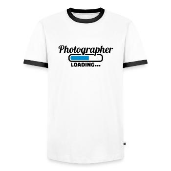 Photographer - Men's Ringer Shirt - white/black - Front - AI Model Female 172 light (172cm) & AI Model Male 178 dark (178cm)