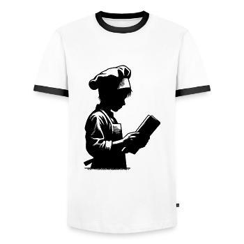 Trainee Chef and Hobby Baker Silhouette Portrait - Men's Ringer Shirt - white/black - Front - AI Model Female 172 light (172cm) & AI Model Male 178 dark (178cm)