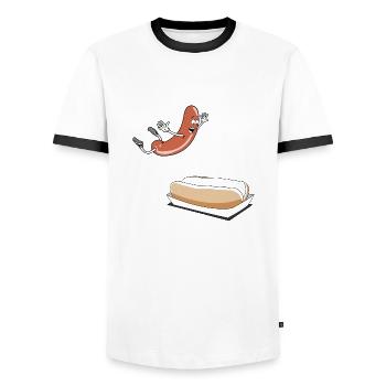 Happy Hot Dog T-Shirt - Power Rangers - Men's Ringer Shirt - white/black - Front - AI Model Female 172 light (172cm) & AI Model Male 178 dark (178cm)