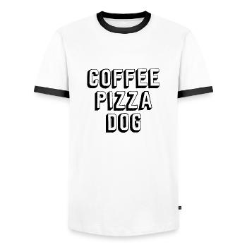 COFFEE PIZZA DOG - Men's Ringer Shirt - white/black - Front - AI Model Female 172 light (172cm) & AI Model Male 178 dark (178cm)