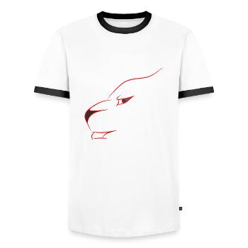 Löwe Bitcoin im Auge - Männer Kontrast-T-Shirt - Weiß/Schwarz - Vorne - AI Model Female 172 light (172cm) & AI Model Male 178 dark (178cm)