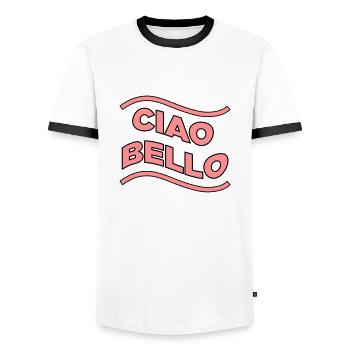 Ciao Bello - Men's Ringer Shirt - white/black - Front - AI Model Female 172 light (172cm) & AI Model Male 178 dark (178cm)