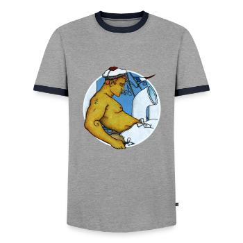 SAILOR - Men's Ringer Shirt - grey/navy  - Front - AI Model Female 172 light (172cm) & AI Model Male 178 light (178cm)