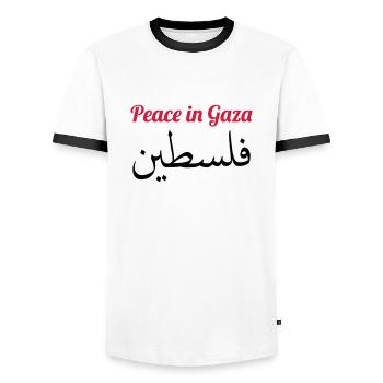 Peace in Gaza - Men's Ringer Shirt - white/black - Front - AI Model Female 172 light (172cm) & AI Model Male 178 dark (178cm)