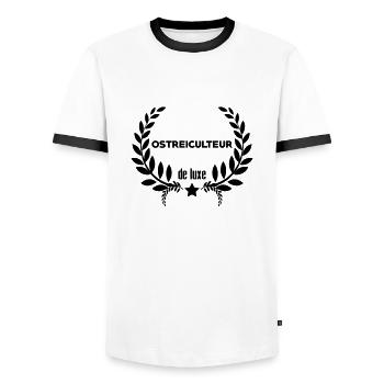 Ostréiculteur / Ostreicultrice / Ostréiculture - T-shirt contrasté Homme - blanc/noir - Devant - AI Model Female 172 light (172cm) & AI Model Male 178 dark (178cm)