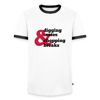 Hiphop - Beats - Producer - Digging Crates and - Men's Ringer Shirt - white/black - Front - AI Model Female 172 light (172cm) & AI Model Male 178 dark (178cm)