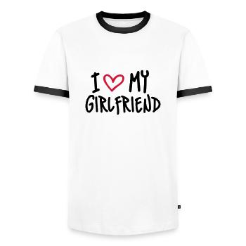 I Love my Girlfriend - Männer Kontrast-T-Shirt - Weiß/Schwarz - Vorne - AI Model Female 172 light (172cm) & AI Model Male 178 dark (178cm)