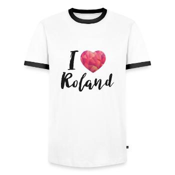 I love Roland Schlager - Männer Kontrast-T-Shirt - Weiß/Schwarz - Vorne - AI Model Female 172 light (172cm) & AI Model Male 178 dark (178cm)