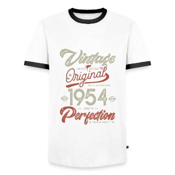 1954 Vintage Birthday Born 1954 - Men's Ringer Shirt - white/black - Front - AI Model Female 172 light (172cm) & AI Model Male 178 dark (178cm)