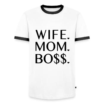 Wife Mom Boss - Men's Ringer Shirt - white/black - Front - AI Model Female 172 light (172cm) & AI Model Male 178 dark (178cm)