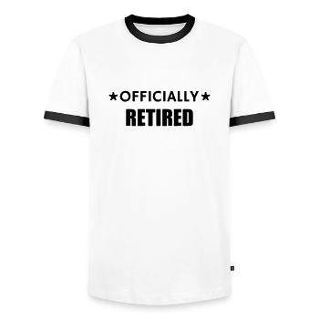 Retirement Retired Ruhestand Retraite Retraitée - Men's Ringer Shirt - white/black - Front - AI Model Female 172 light (172cm) & AI Model Male 178 dark (178cm)