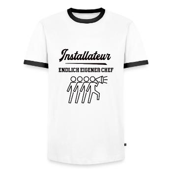 Installateur Chef Selbstständigkeit Firma Gründen - Männer Kontrast-T-Shirt - Weiß/Schwarz - Vorne - AI Model Female 172 light (172cm) & AI Model Male 178 dark (178cm)