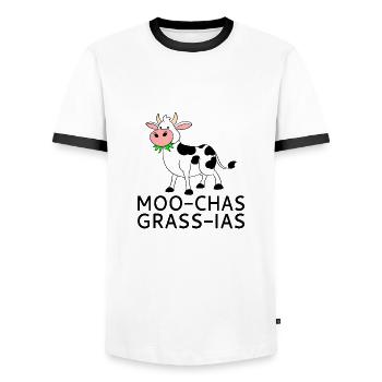 Moo-chas Grass-ias - T-shirt contrasté Homme - blanc/noir - Devant - AI Model Female 172 light (172cm) & AI Model Male 178 dark (178cm)