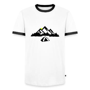 Camping - Nature, Mountains & Forest - Men's Ringer Shirt - white/black - Front - AI Model Female 172 light (172cm) & AI Model Male 178 dark (178cm)