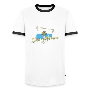 Saint-Marin - T-shirt contrasté Homme - blanc/noir - Devant - AI Model Female 172 light (172cm) & AI Model Male 178 dark (178cm)