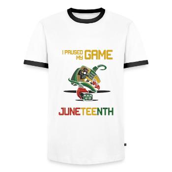 Juneteenth Black History Day Pride Gift - Men's Ringer Shirt - white/black - Front - AI Model Female 172 light (172cm) & AI Model Male 178 dark (178cm)