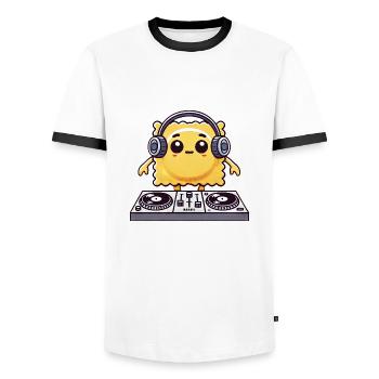 Raviolis DJ Techno Musique Raver Disco Musicien Danse - T-shirt contrasté Homme - blanc/noir - Devant - AI Model Female 172 light (172cm) & AI Model Male 178 dark (178cm)