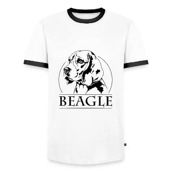 BEAGLE Hound Dog Dogs Wilsigns Dog Portrait - Men's Ringer Shirt - white/black - Front - AI Model Female 172 light (172cm) & AI Model Male 178 dark (178cm)