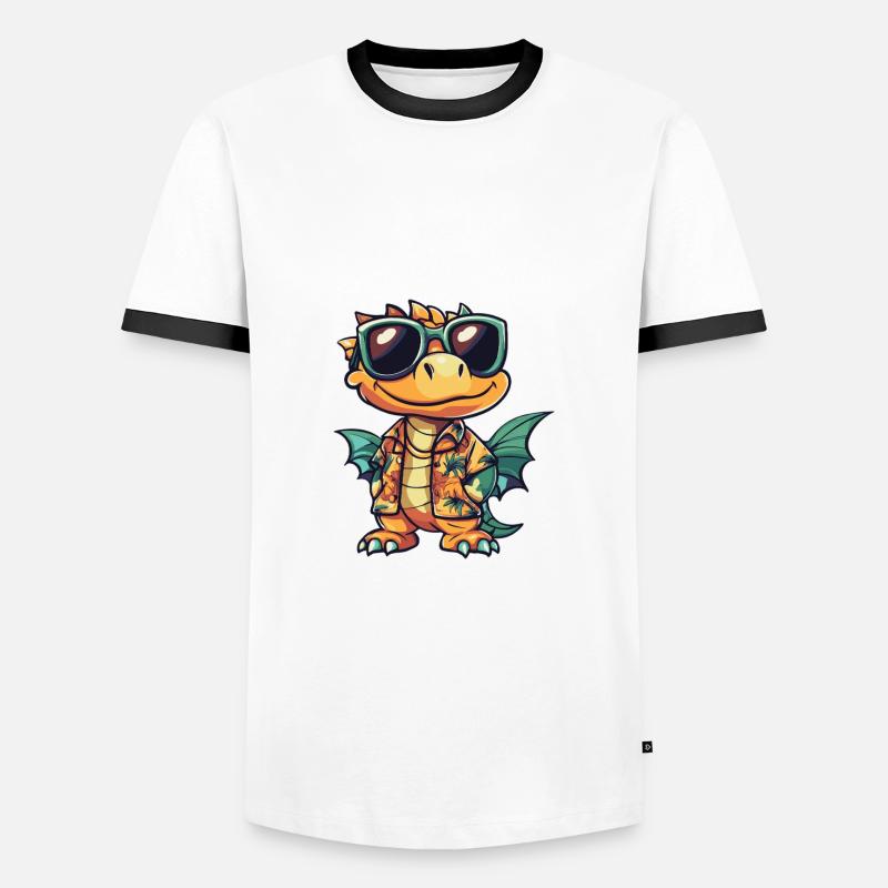 Drache Comic Urlaub - Männer Kontrast-T-Shirt - Weiß/Schwarz