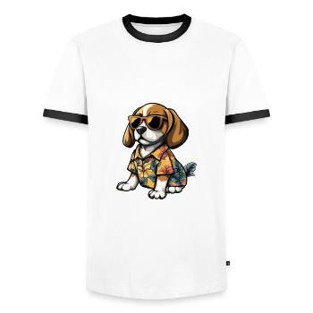Beagle Hund Comic Urlaub - Männer Kontrast-T-Shirt - Weiß/Schwarz - Vorne - AI Model Female 172 light (172cm) & AI Model Male 178 dark (178cm)