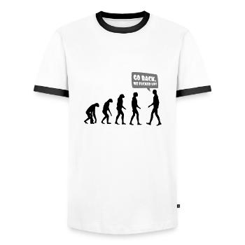 Evolution fucked up - Evolution verkackt - Männer Kontrast-T-Shirt - Weiß/Schwarz - Vorne - AI Model Female 172 light (172cm) & AI Model Male 178 dark (178cm)
