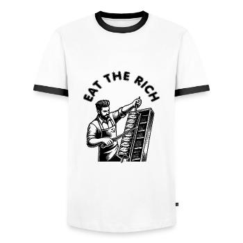 Eat the rich - Männer Kontrast-T-Shirt - Weiß/Schwarz - Vorne - AI Model Female 172 light (172cm) & AI Model Male 178 dark (178cm)