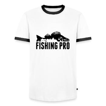 fishing_pro_barsch_gg1 - Men's Ringer Shirt - white/black - Front - AI Model Female 172 light (172cm) & AI Model Male 178 dark (178cm)