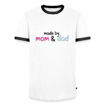 made by mom & dad - Men's Ringer Shirt - white/black - Front - AI Model Female 172 light (172cm) & AI Model Male 178 dark (178cm)