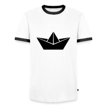 Papierboot - Männer Kontrast-T-Shirt - Weiß/Schwarz - Vorne - AI Model Female 172 light (172cm) & AI Model Male 178 dark (178cm)