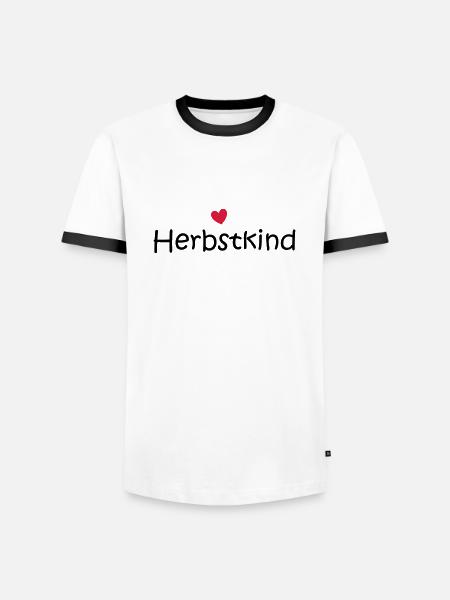 Herbstkind mit Herz - Männer Kontrast-T-Shirt - Weiß/Schwarz