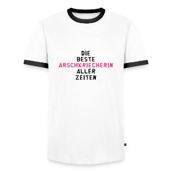 Arschkriecher Arschkriecherin Heuchler Heuchlerin - Männer Kontrast-T-Shirt - Weiß/Schwarz - Vorne - AI Model Female 172 light (172cm) & AI Model Male 178 dark (178cm)