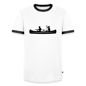 Sport - Kanu - Männer Kontrast-T-Shirt - Weiß/Schwarz - Vorne - AI Model Female 172 light (172cm) & AI Model Male 178 dark (178cm)