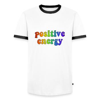 ÉNERGIE POSITIVE - T-shirt contrasté Homme - blanc/noir - Devant - AI Model Female 172 light (172cm) & AI Model Male 178 dark (178cm)